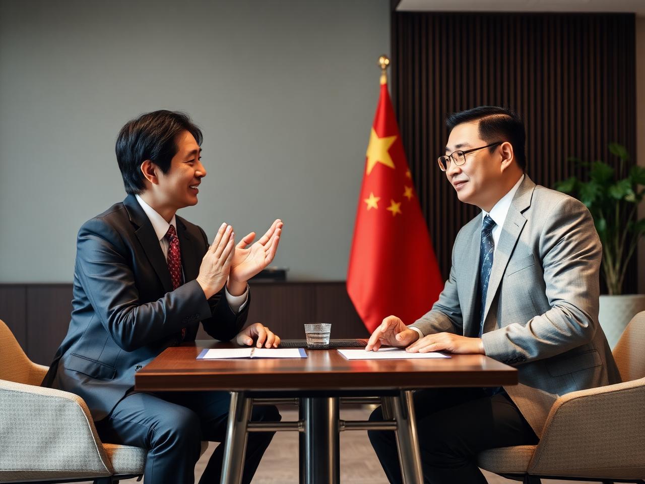 日本と中国のビジネスパートナーによる商談